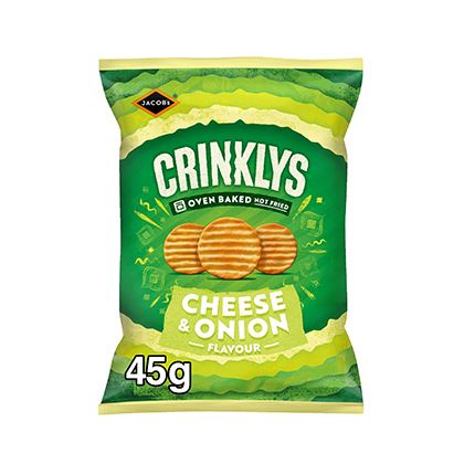 Jacob's Crinkley's Cheese & Onion Flavour Baked Snacks Grab Bag, 45g
