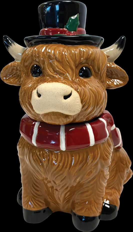 GRANDMA WILD'S All Butter Shortbread Bites in Festive Highland Cow Ceramic Jar 100g