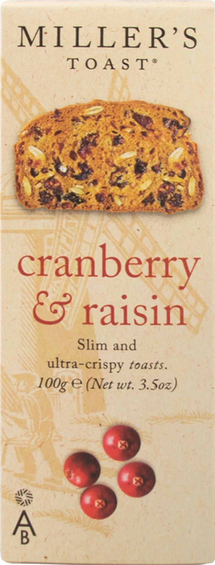ARTISAN BISCUITS Miller's Toast Cranberry & Raisin 100g - 1 Case