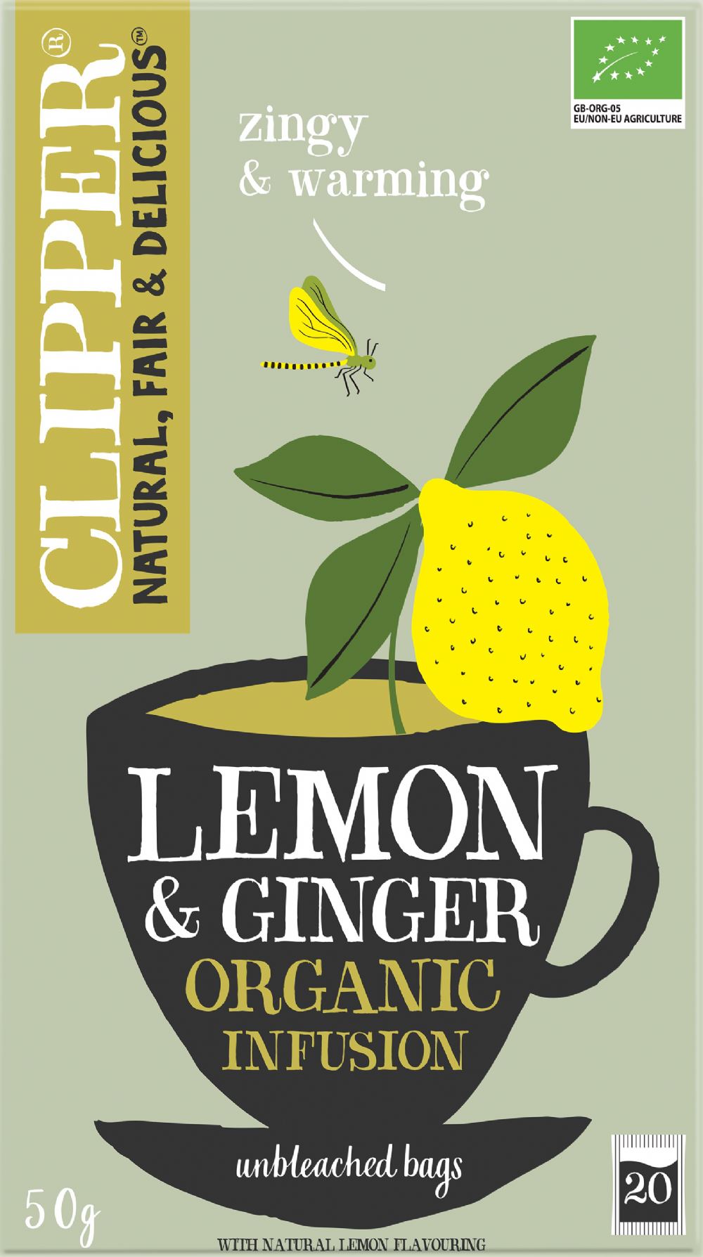 CLIPPER 20 Organic Lemon & Ginger Teabags 50g - 1 Case