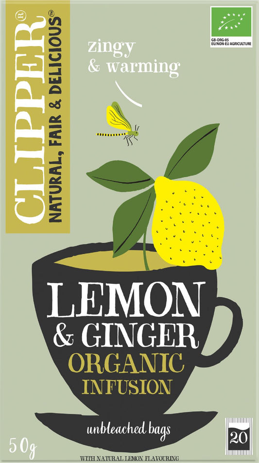 CLIPPER 20 Organic Lemon & Ginger Teabags 50g - 1 Case