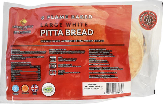LEICESTER BAKERY 6 Large White Pitta Breads - 1 Case