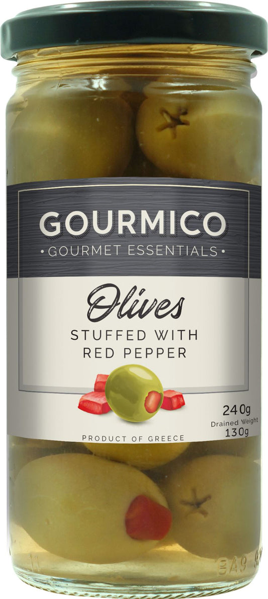 GOURMICO Green Olives Stuffed with Red Pepper 240g - 1 Case