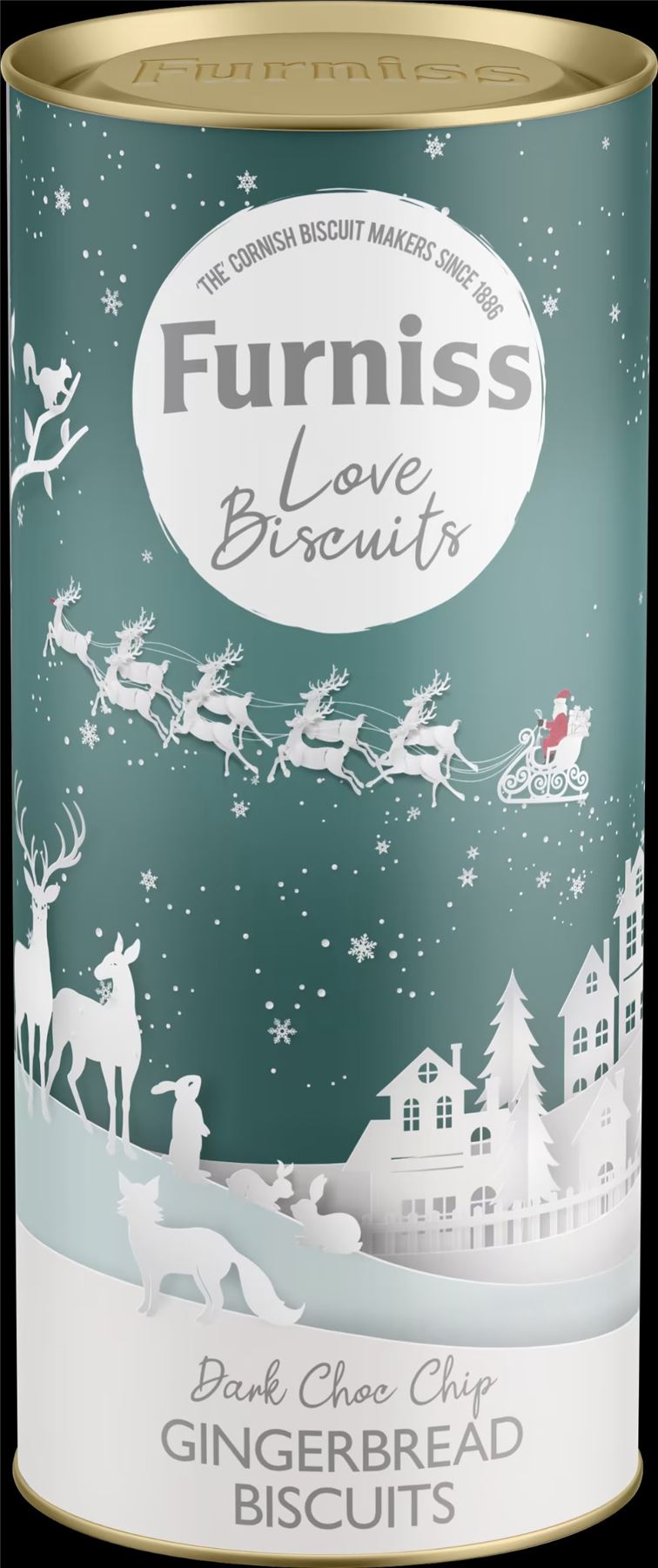 FURNISS Dark Choc Chip Gingerbread Biscuits - Christmas Drum 200g