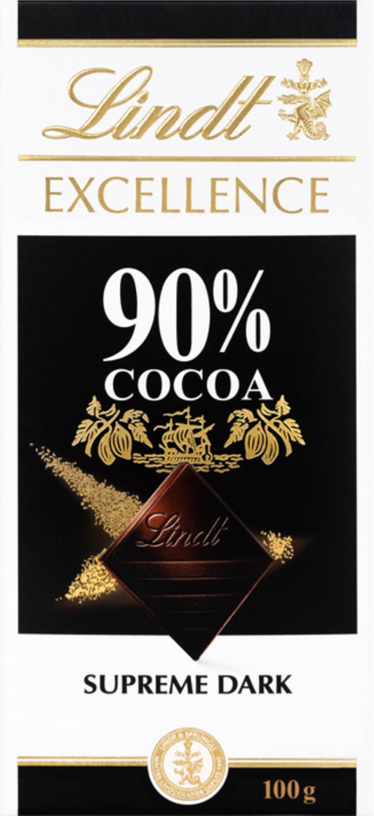 LINDT Excellence Dark 90% Cocoa Bar 100g - 1 Case