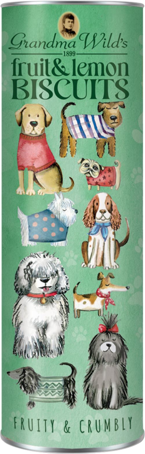 GRANDMA WILD'S Dogs in Jumpers Tube - Fruit & Lemon Biscuits 200g