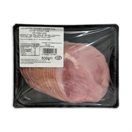 Houghton Cooked Wafer Thin Honey Roast Ham with added water. Product Discounted due to limit on shelf life