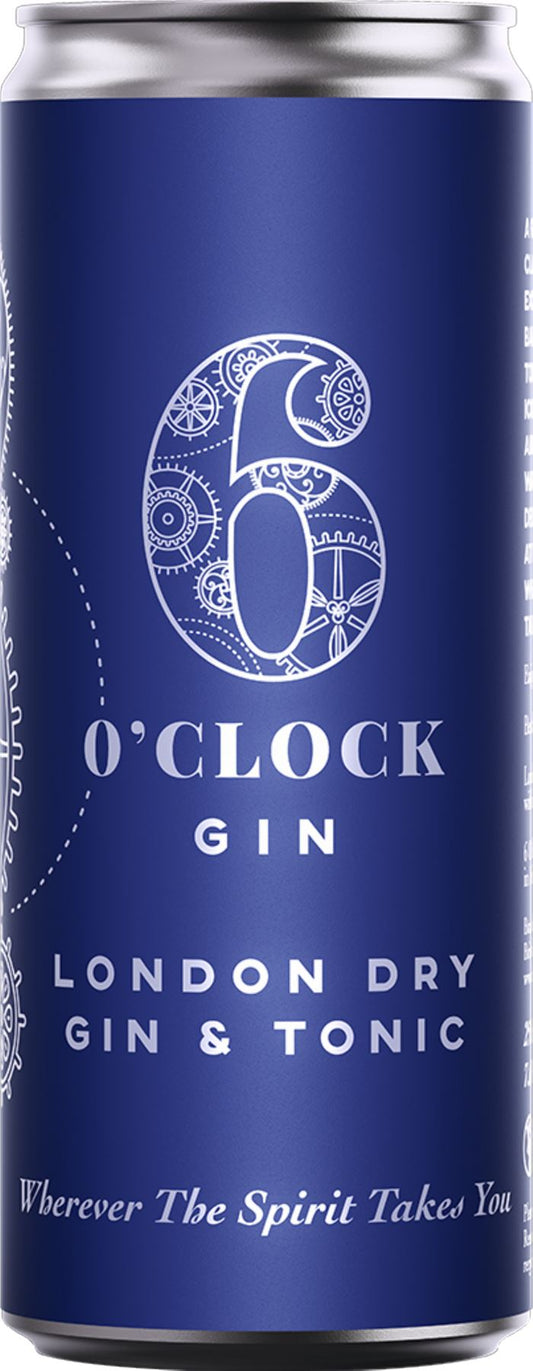 6 O'CLOCK London Dry Gin & Tonic - Can 7% ABV 250ml - 1 Case