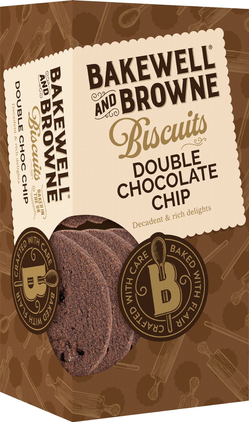 BAKEWELL AND BROWNE Double Chocolate Chip Biscuits 150g - 1 Case