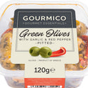 GOURMICO Pitted Greek Green Olives with Garlic & Red Pepper - Pot 120g - 1 Case