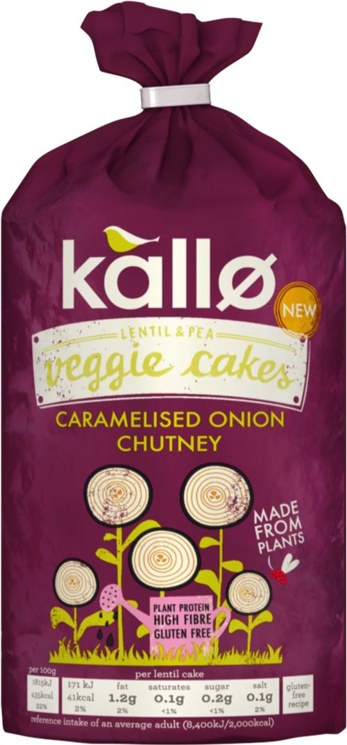 KALLO Lentil & Pea Veggie Cakes - Caramelised Onion Chutney 122g
