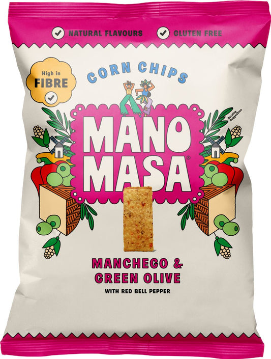 MANOMASA Manchego & Green Olive Corn Chips 140g - 1 Case