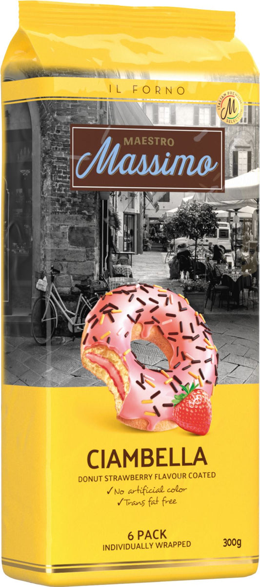 MAESTRO MASSIMO Ciambella Donut Strawberry Flavour Coated - 6 Pack 300g - 1 Case