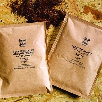 Black + White Coffee Co. Decaffeinated Medium Roast Filter Coffee (Case of 50)