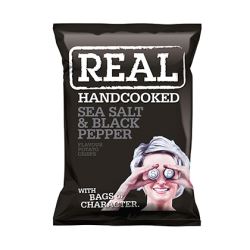 Real Crisps Sea Salt and Black Pepper Flavour Hand Cooked Potato Crisps (Case of 48)