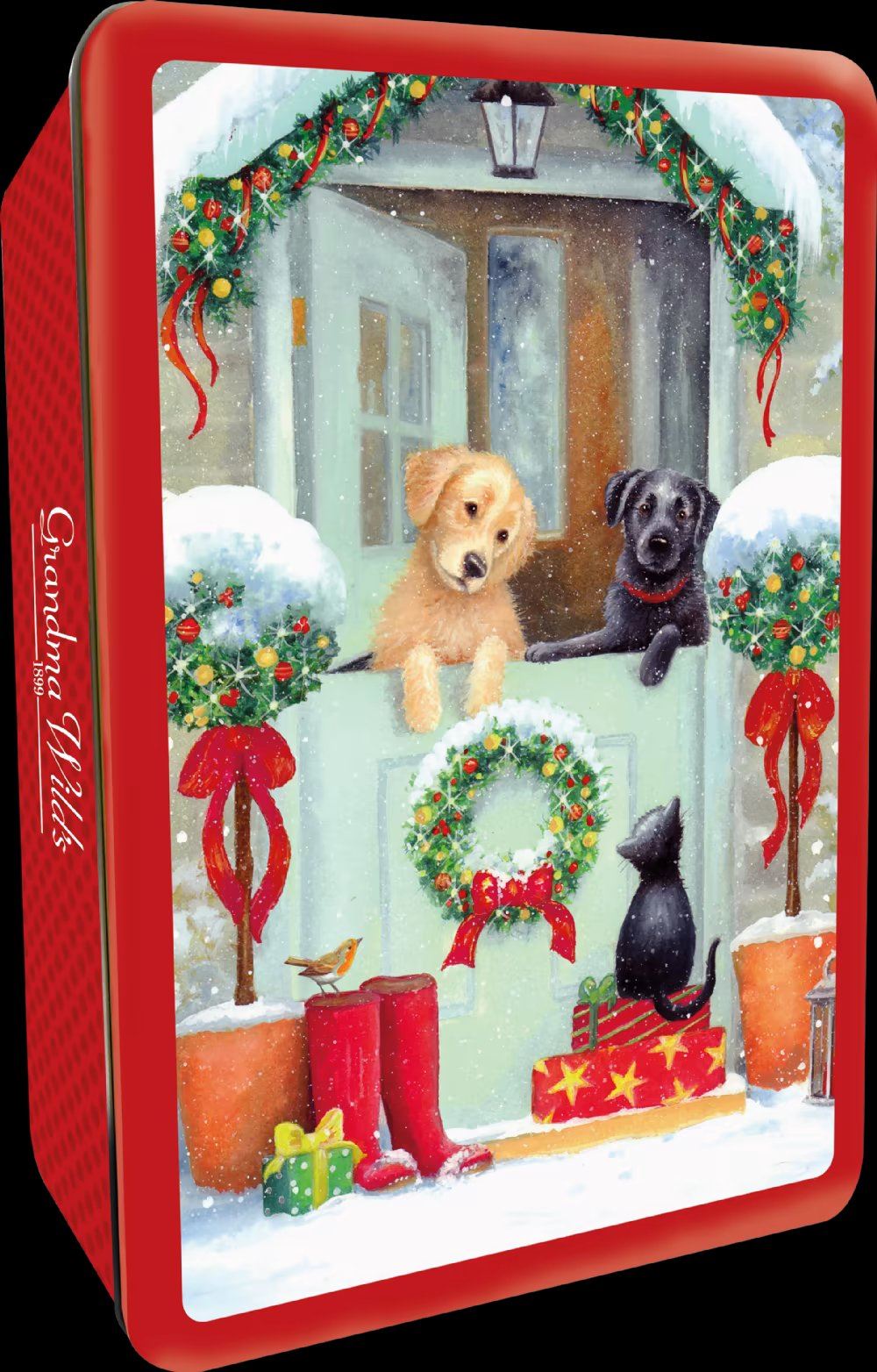 GRANDMA WILD'S Assorted Biscuits in Embossed Puppies at the Gate Tin 300g
